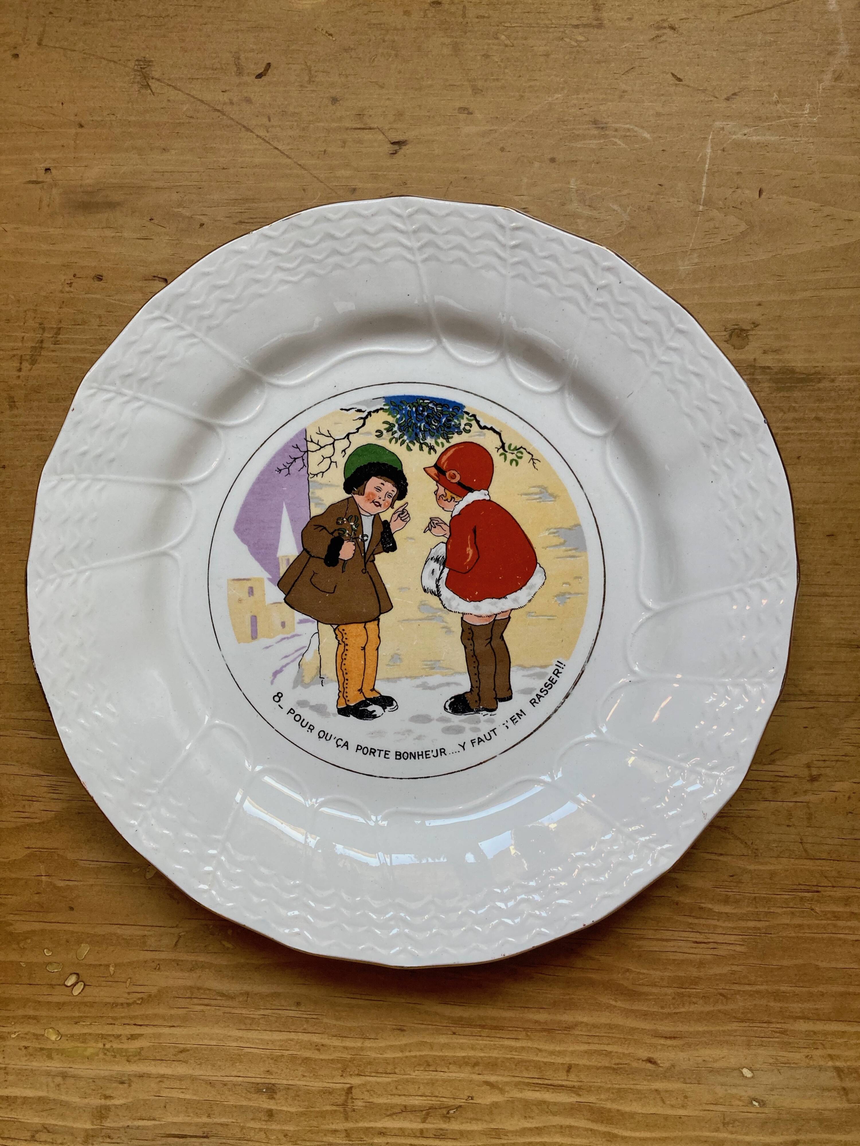6 talking plates Digoin Sarreguemines "Enfants Bicot"