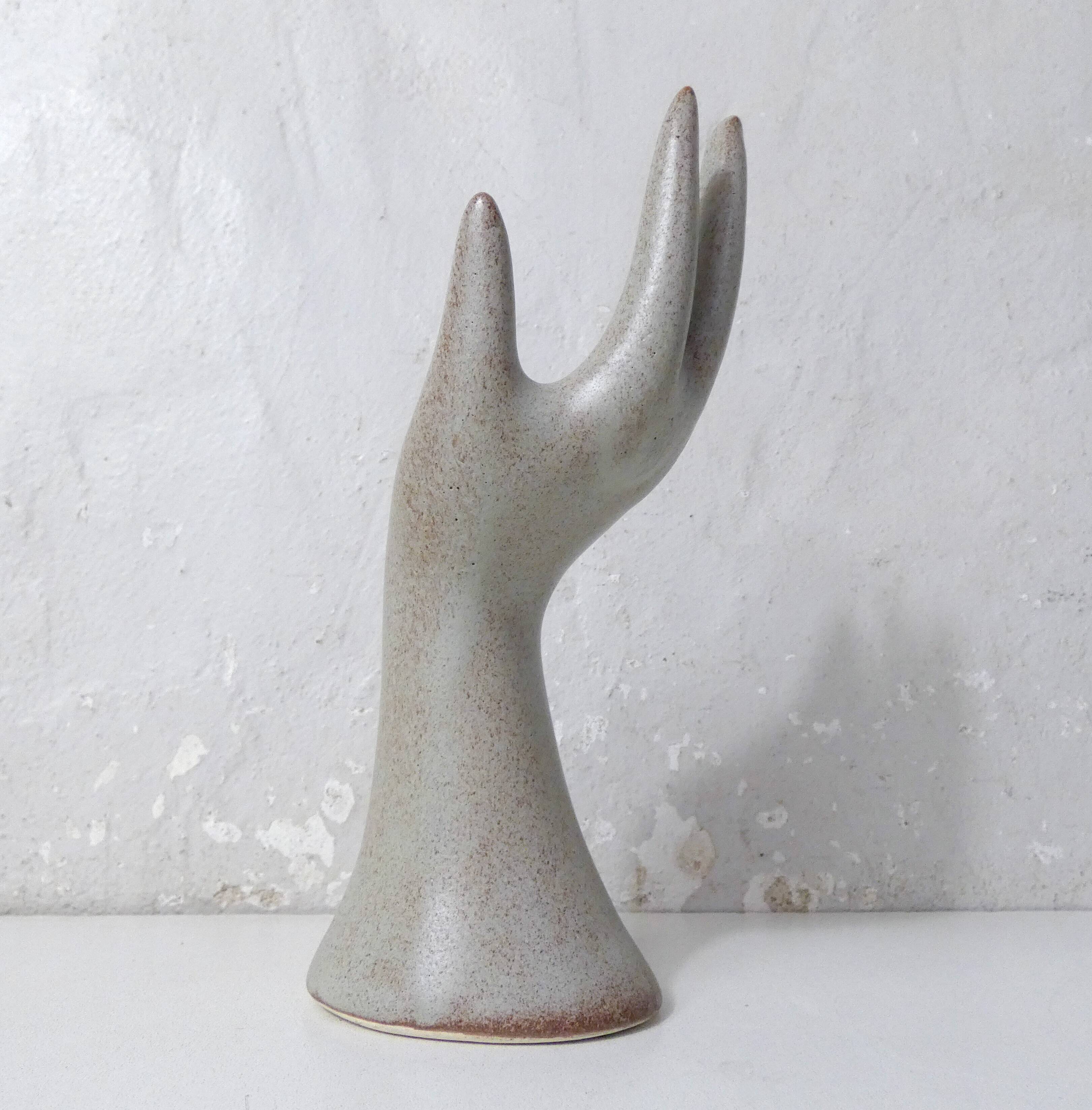 Vintage stoneware hand ring holder soliflore jewelry holder
