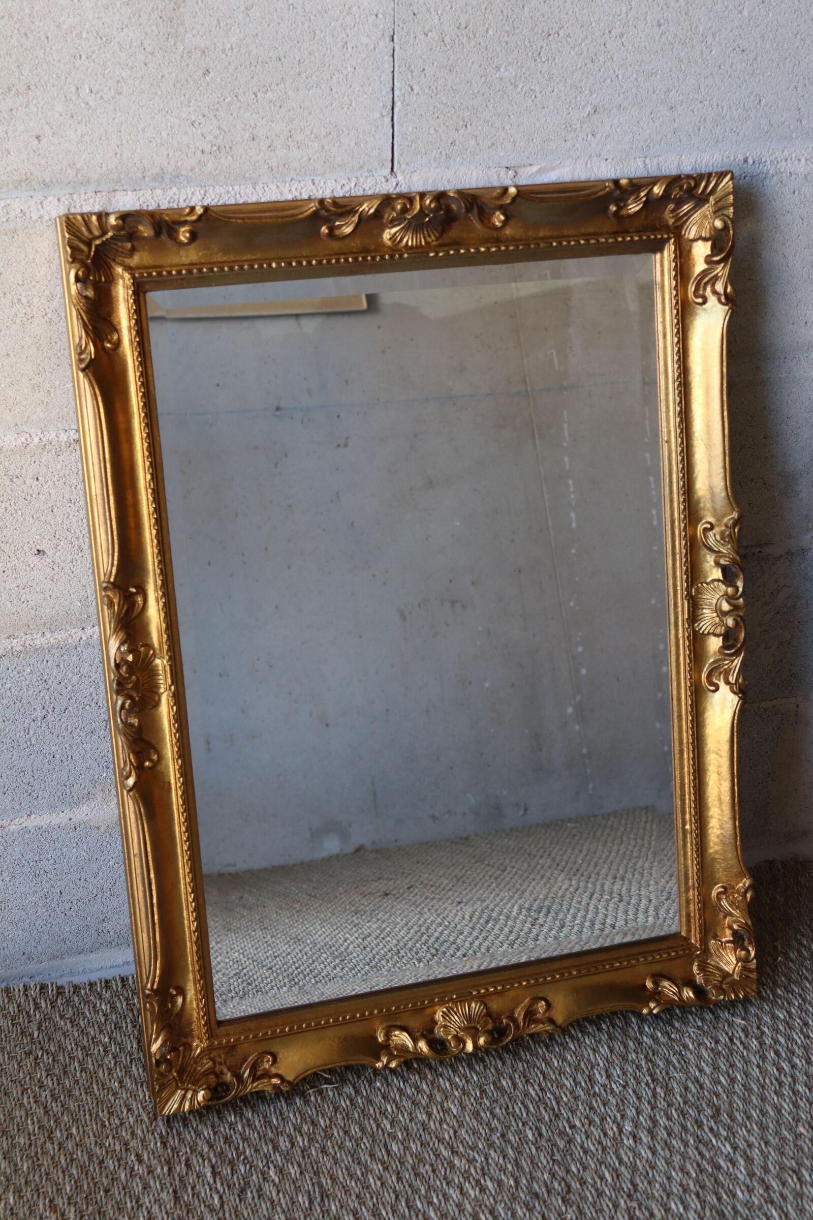 Bevelled gilded wood mirror