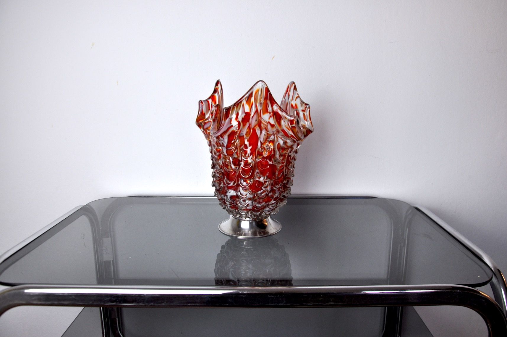 Red and white seguso vase in murano glass, Italy, 1960