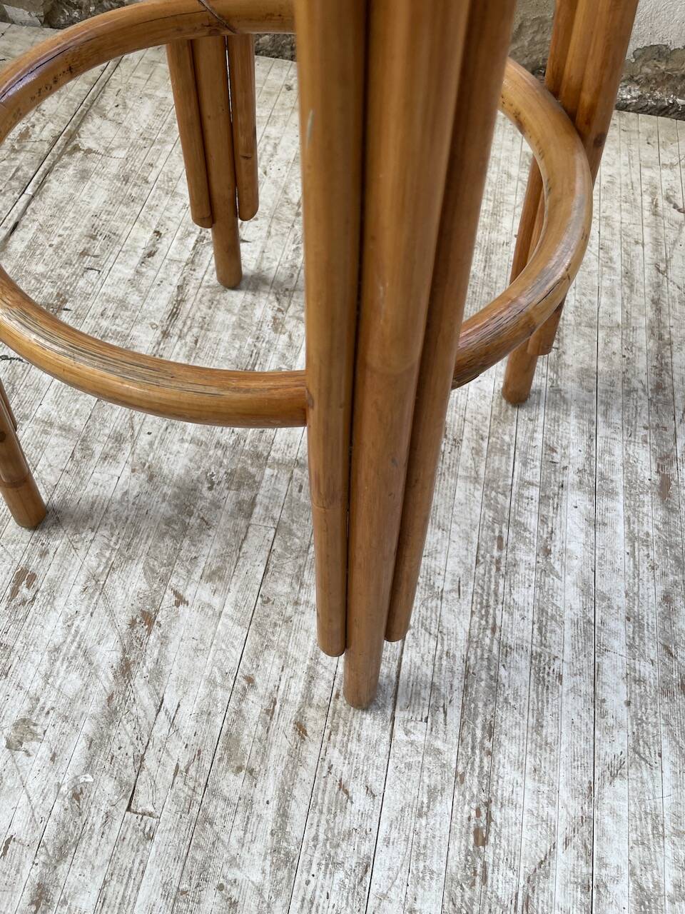 High stool in wicker and rattan