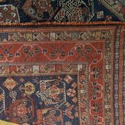 Antique handmade Persian Qashqai nomadic rug – blue background 94x112cm