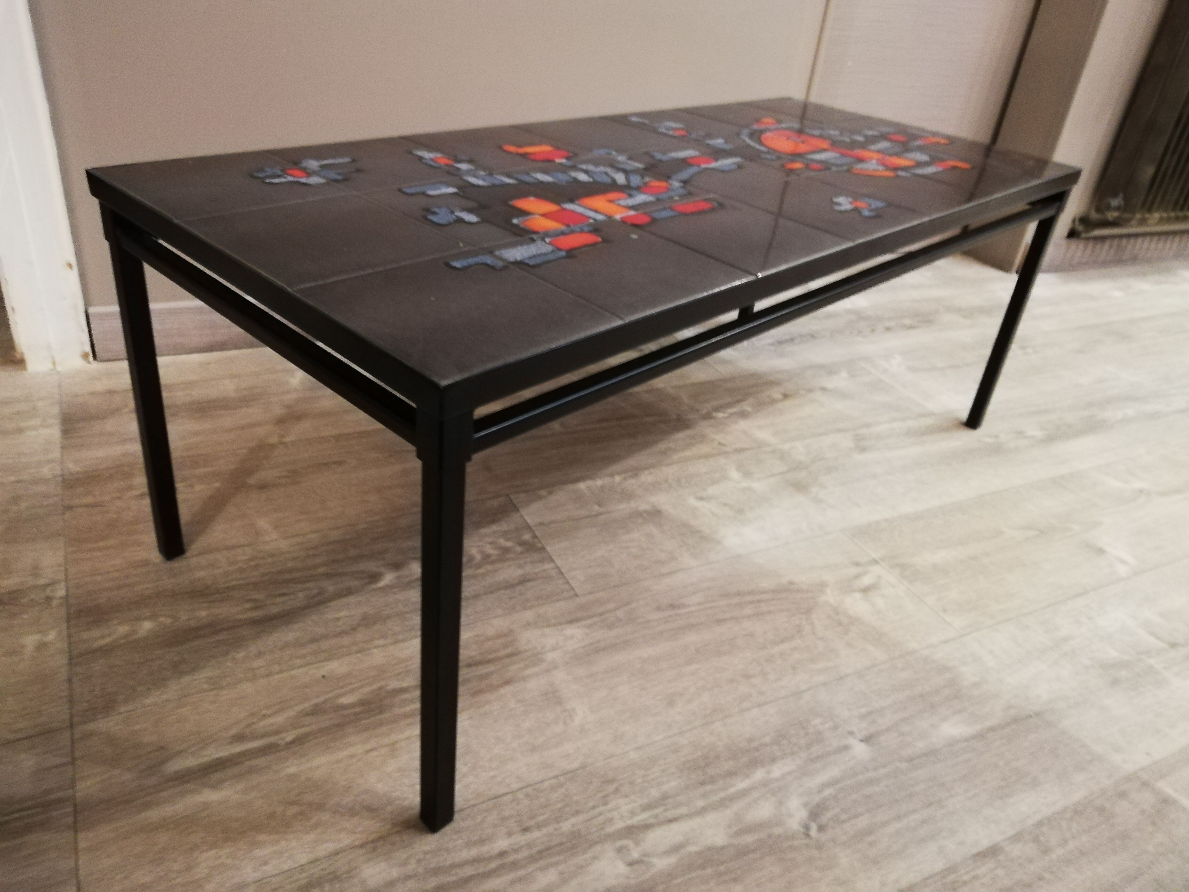 Coffee table base steel plate ceramic tiles signed