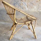 Salon, fauteuil et table en rotin 1960's