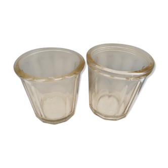 Deux pots à confiture anciens verre épais
