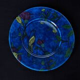 Grand plat décoratif bleu "Oiseaux" – signé Molin