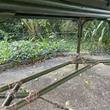 Large vintage oval drop leaf table in green lacquered bamboo rattan 158/106