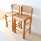 Ensemble de 2 tabourets de bar vintage italiens en rotin