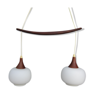 Suspension scandinave en teck et verre opalin
