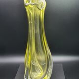 Vase René Delvenne Val saint lambert 1950  jaune soufflé torsadé