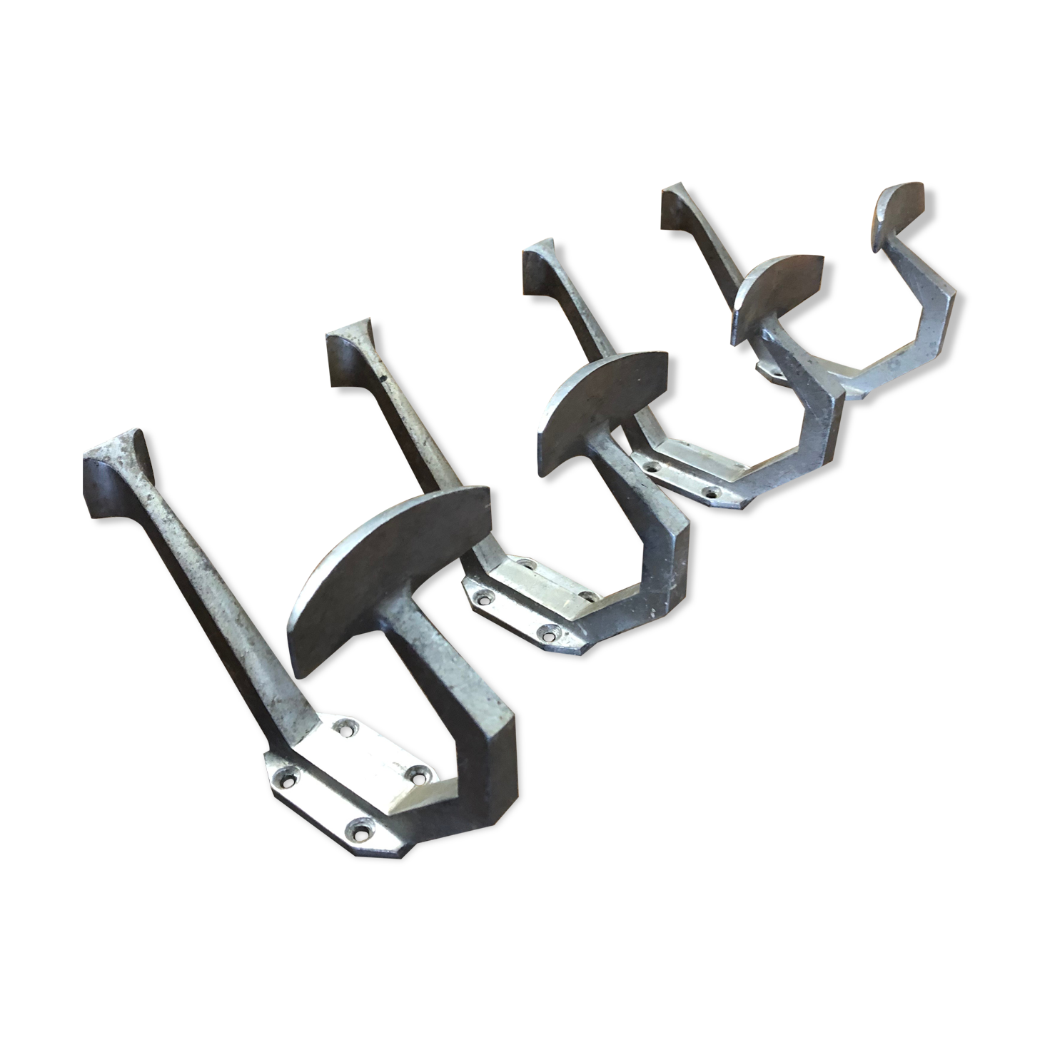 Lot de 4 patères doubles vintage en aluminium
