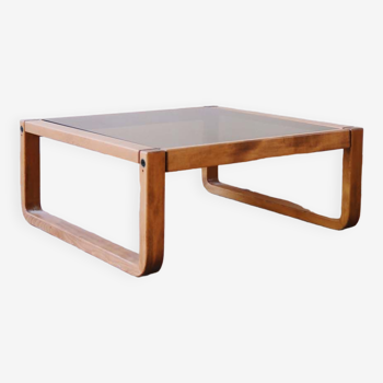 Square coffee table wood and smoked glass