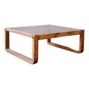Table basse carré bois et verre