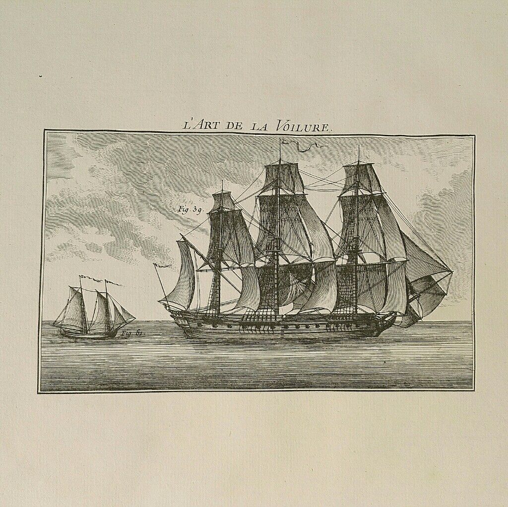 Engraving EIGHTEENth the art of the sail Marine painting