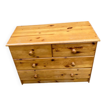 Commode 4 Tiroirs en Pin Massif — Style Scandinave / Chalet 1980