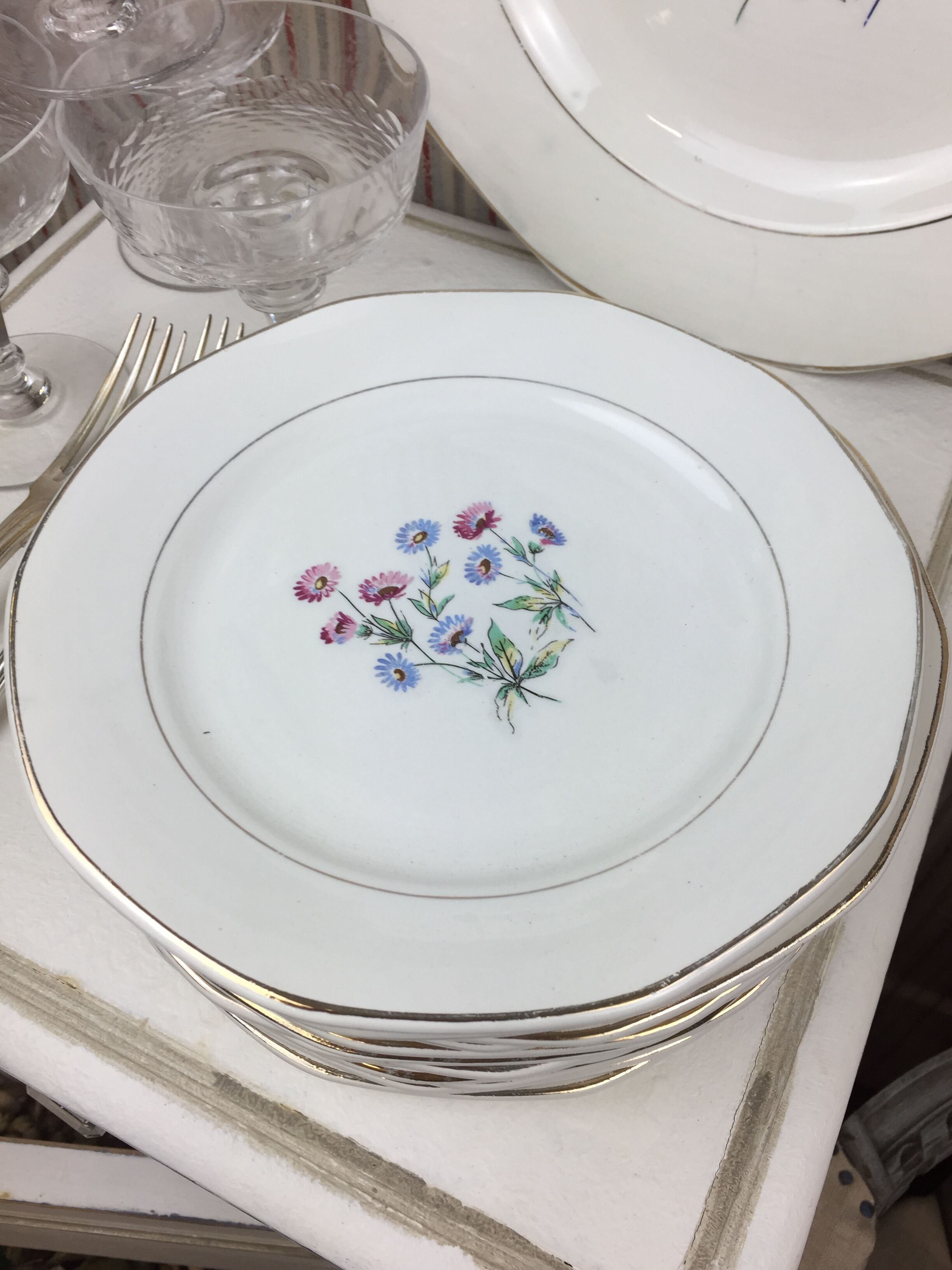 12 antique dessert plates made in France Digoin Sarreguemines