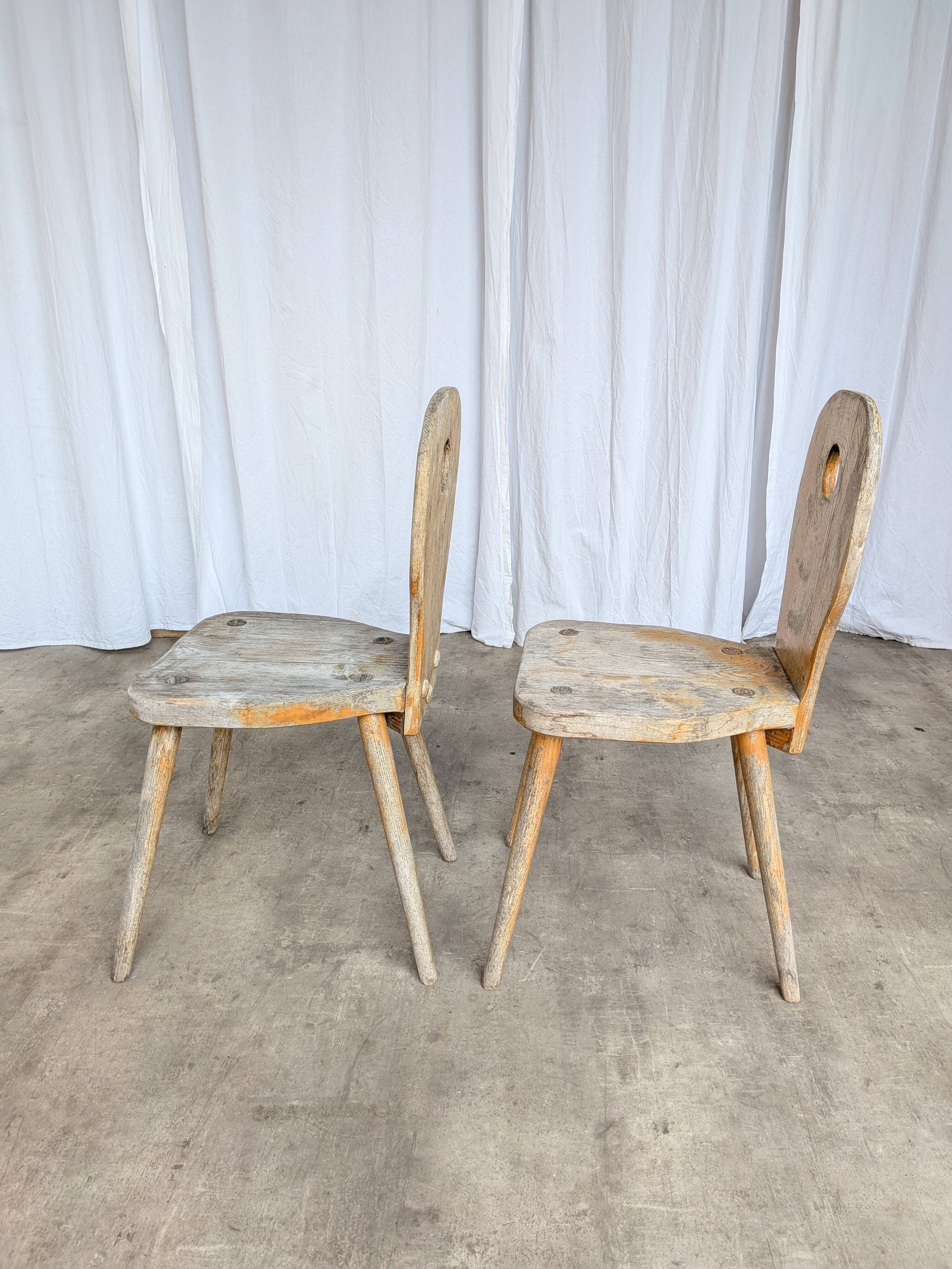 Set of 2 Rustic Primitive Wooden Chairs / Weathered Farmhouse Dining Chairs