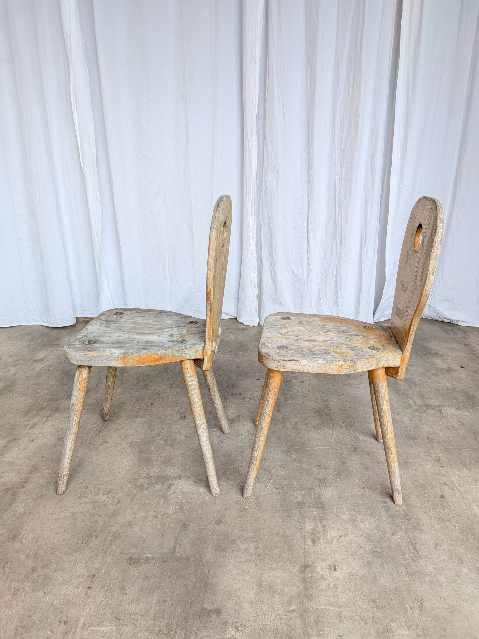 Set of 2 Rustic Primitive Wooden Chairs / Weathered Farmhouse Dining Chairs