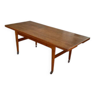 Modular teak coffee table on casters, Denmark, 1960s