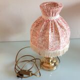 Brass bedside lamp and pink/vintage lampshade 60s-70s