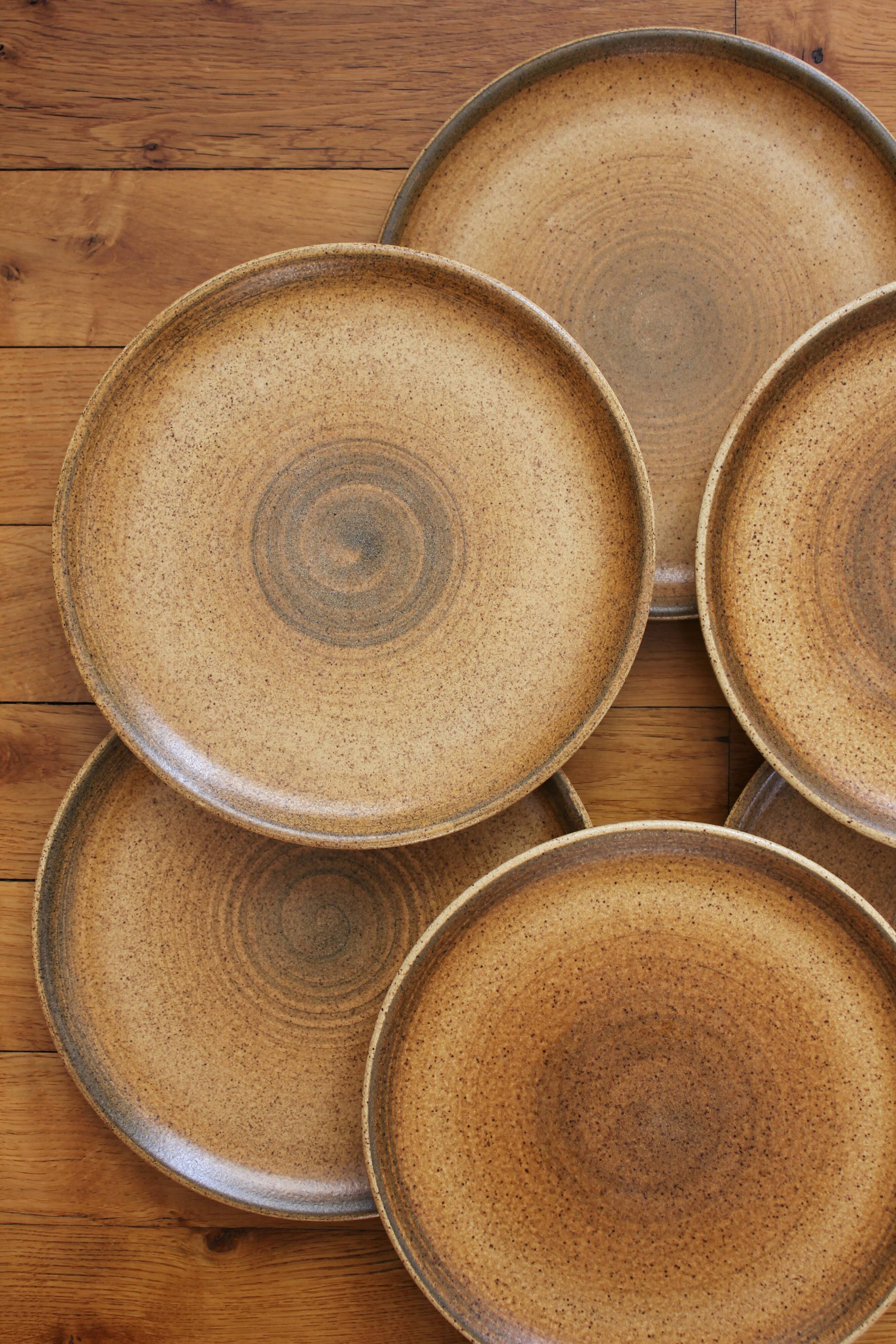 6 flat plates in vintage Longchamp stoneware