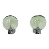 Mid-century wall light sconce green glass and chrome, 1970s