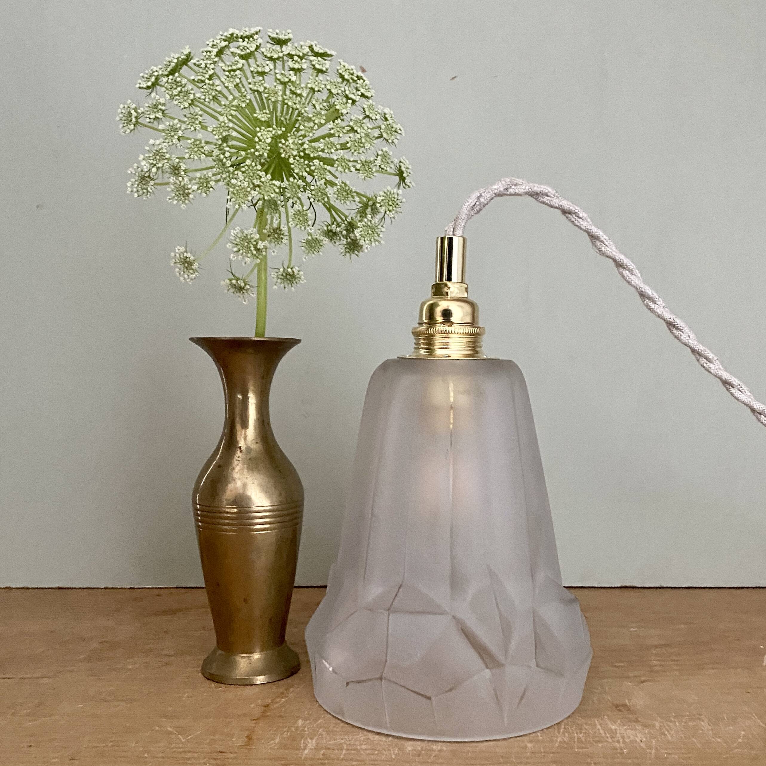 Vintage Art Deco frosted glass tulip pendant light