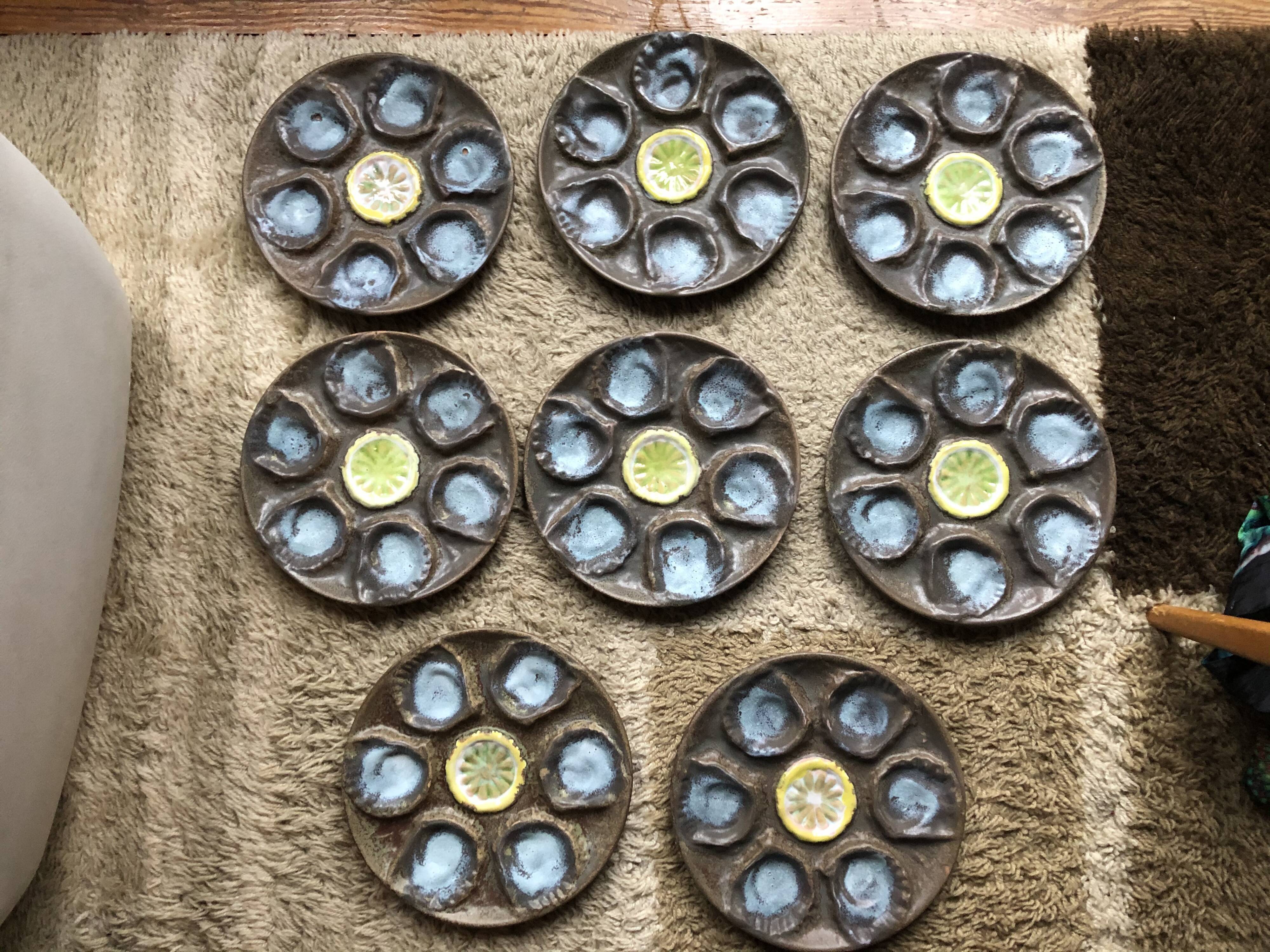 Vallauris ceramic oyster plates circa 1960 x8