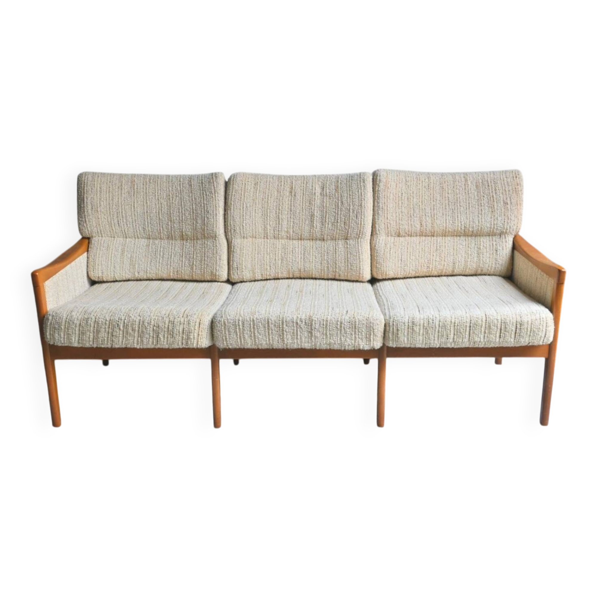 Canapé 3 places Mid-Century Design Scandinave Teck et Tissu