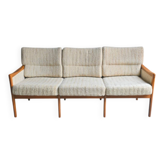 Mid Century 3 Seater Sofa Scandinavian Design Teak and Fabric
