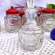 Table condiment server red metal turntable 6 vintage pieces
