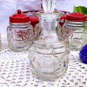 Table condiment server red metal turntable 6 vintage pieces