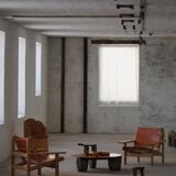 Pair of oak and leather hunting chairs by Kurt Østervig, modern Danish style from the 1960s.