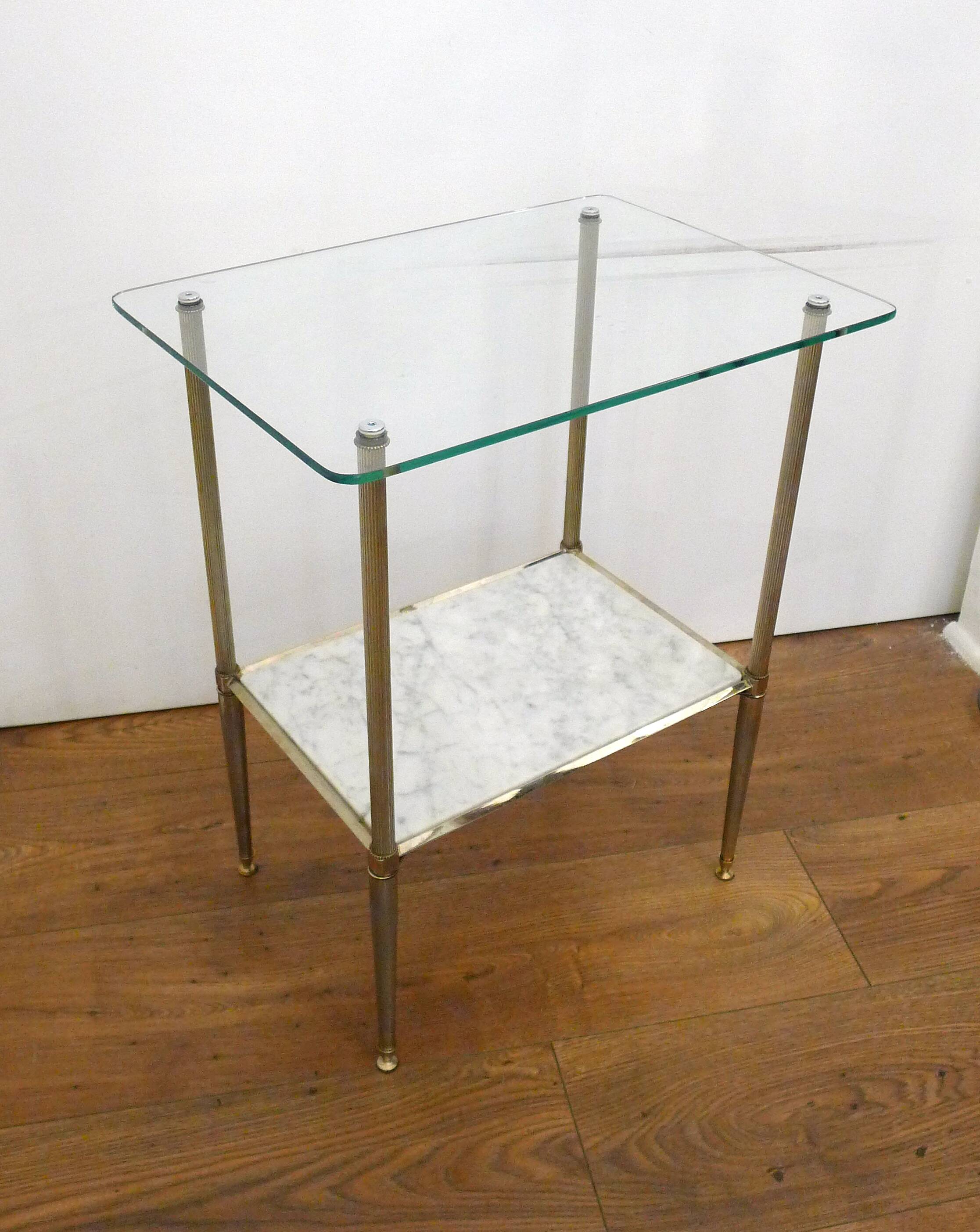 Small Regency-style side table, gold, glass & marble, 1970s.