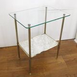 Small Regency-style side table, gold, glass & marble, 1970s.