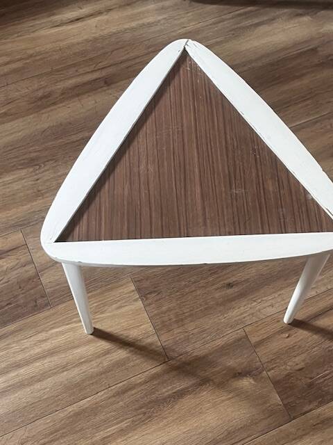 Arthur Umanoff white and wood tripod coffee table
