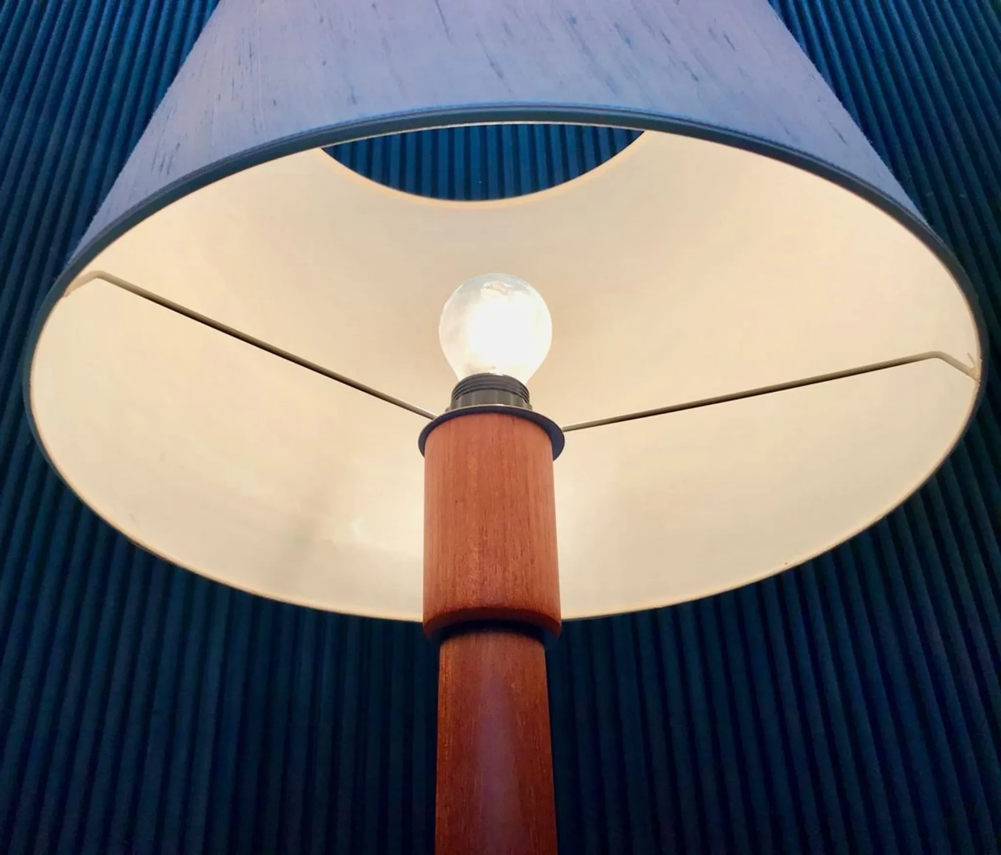 Teak Floor Lamp with Lampshade in Wild Silk, Denmark 1960s
