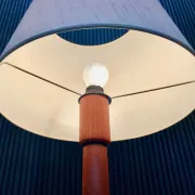 Teak Floor Lamp with Lampshade in Wild Silk, Denmark 1960s