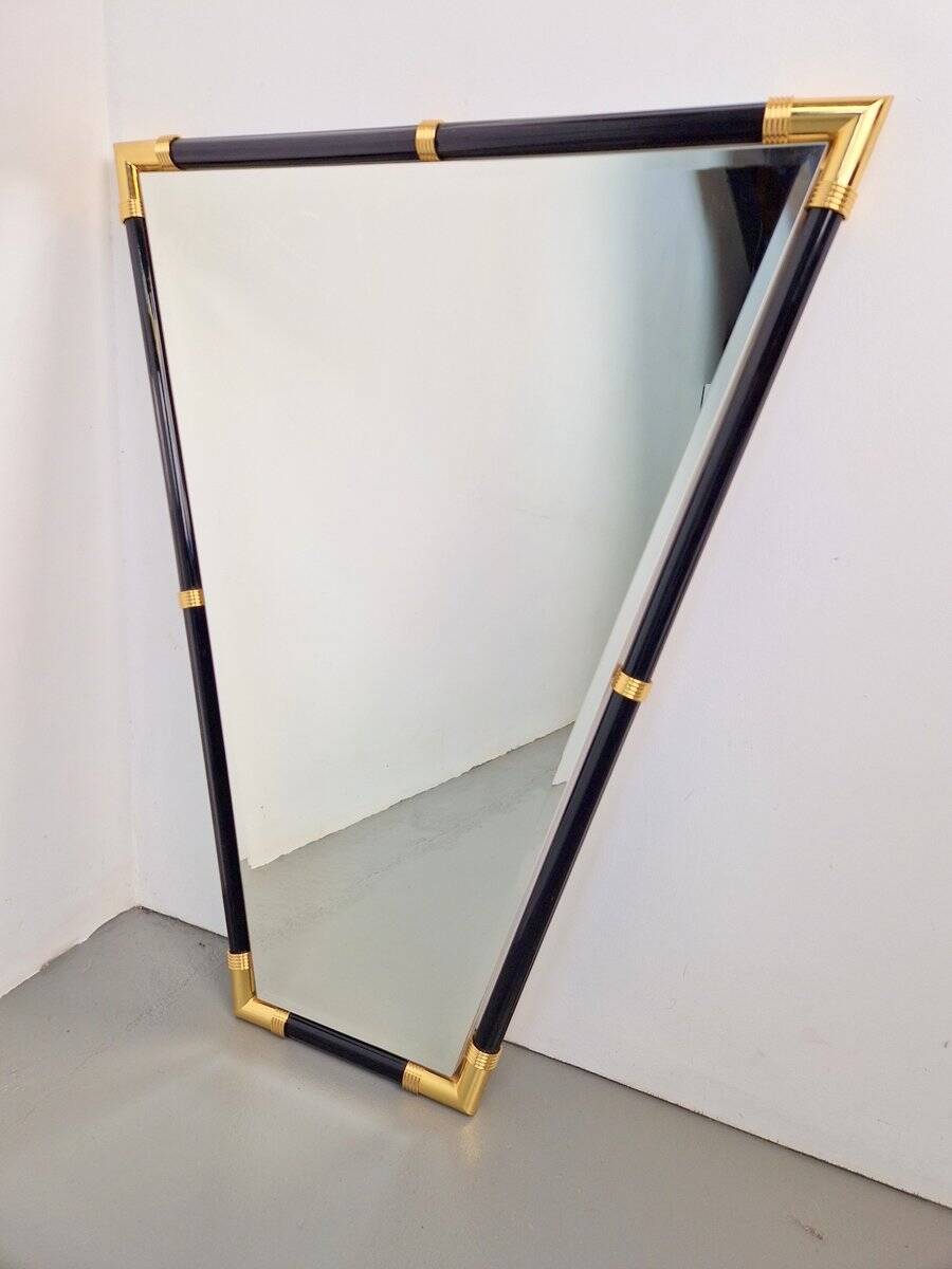 Modern Black Lacquer Metal Triangle Mirror, 1970s