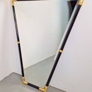 Modern Black Lacquer Metal Triangle Mirror, 1970s