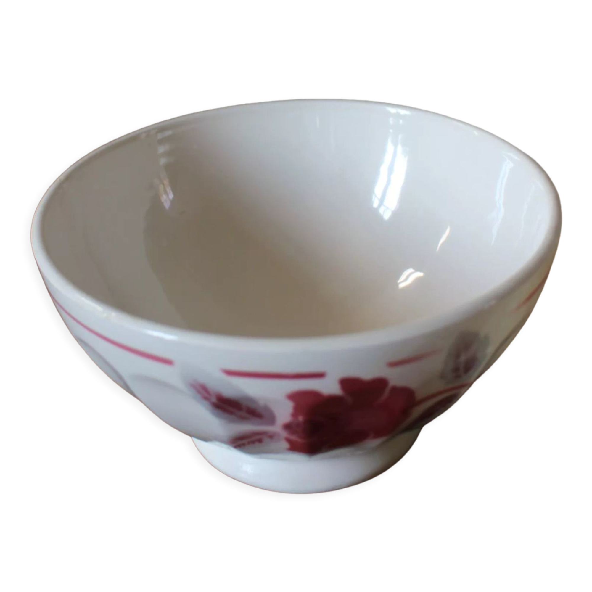 Old standing bowl pink red blue foliage