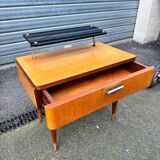 Vintage 1950s varnished glass shelf bedside table.