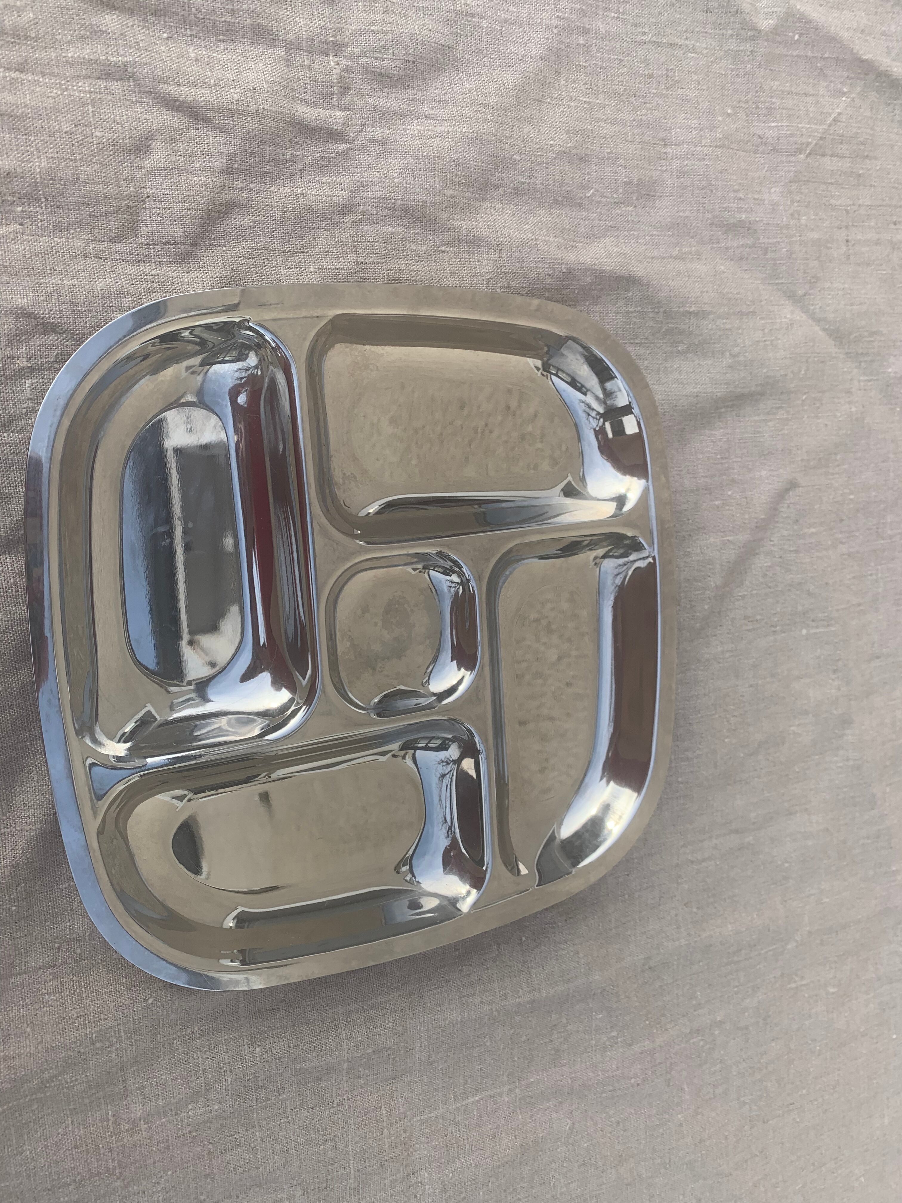 Compartment dish, vintage stainless steel servant
