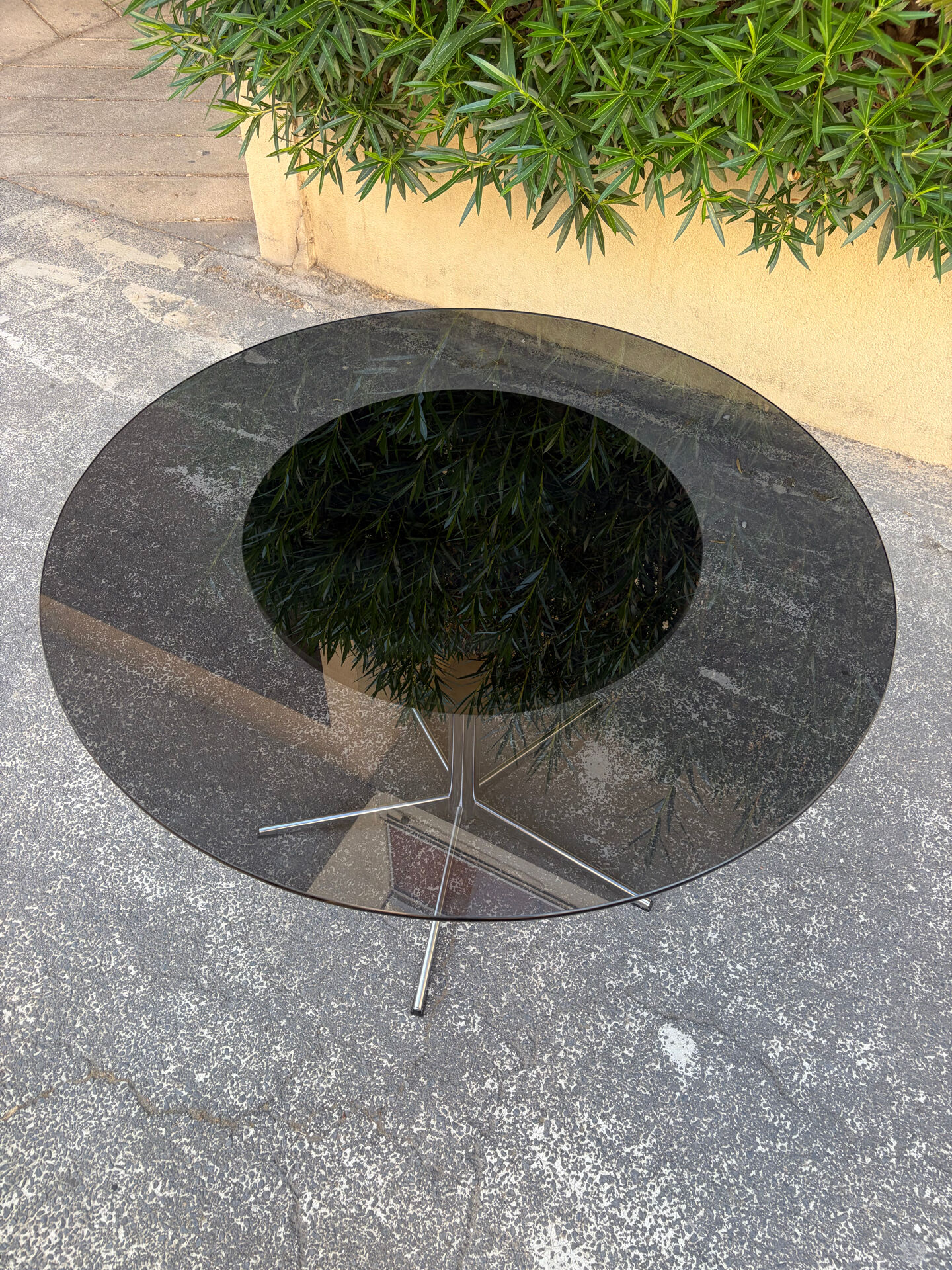 Table ronde vintage design verre/chrome année 90’s