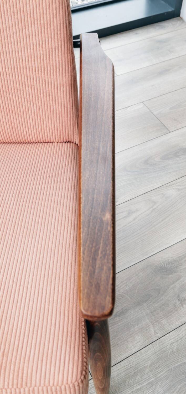 Scandinavian Lounge Chair Light Coral Pink Corduroy Classic Design