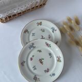 Pair of floral vintage dessert plates gilded white porcelain from limoges