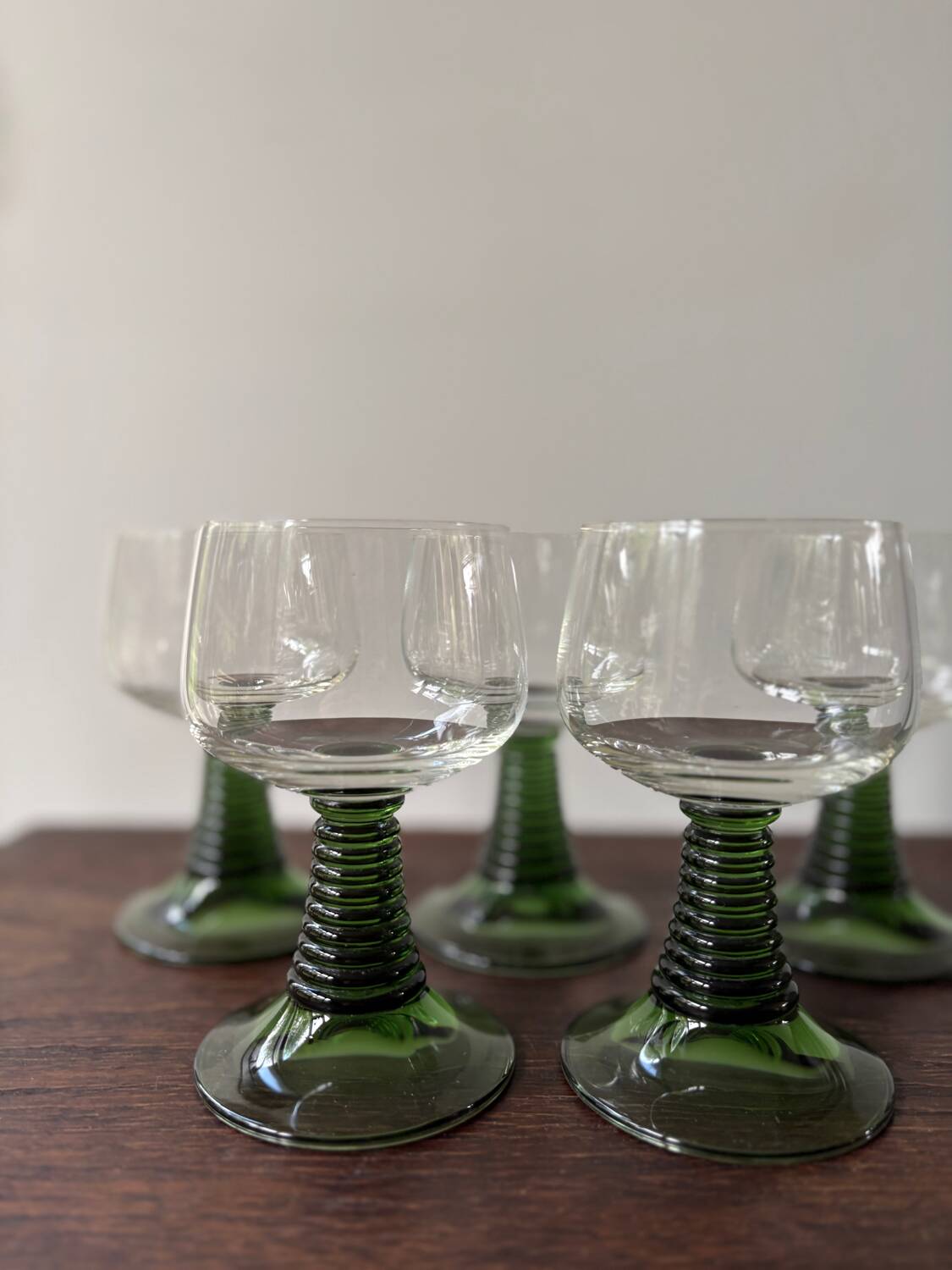 Vintage maximalist twisted green stemmed wine glass roemer