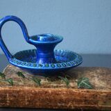 Mid Century Bitossi Aldo Londi Rimini Blue Chamber Candle Holder Painted in Blu