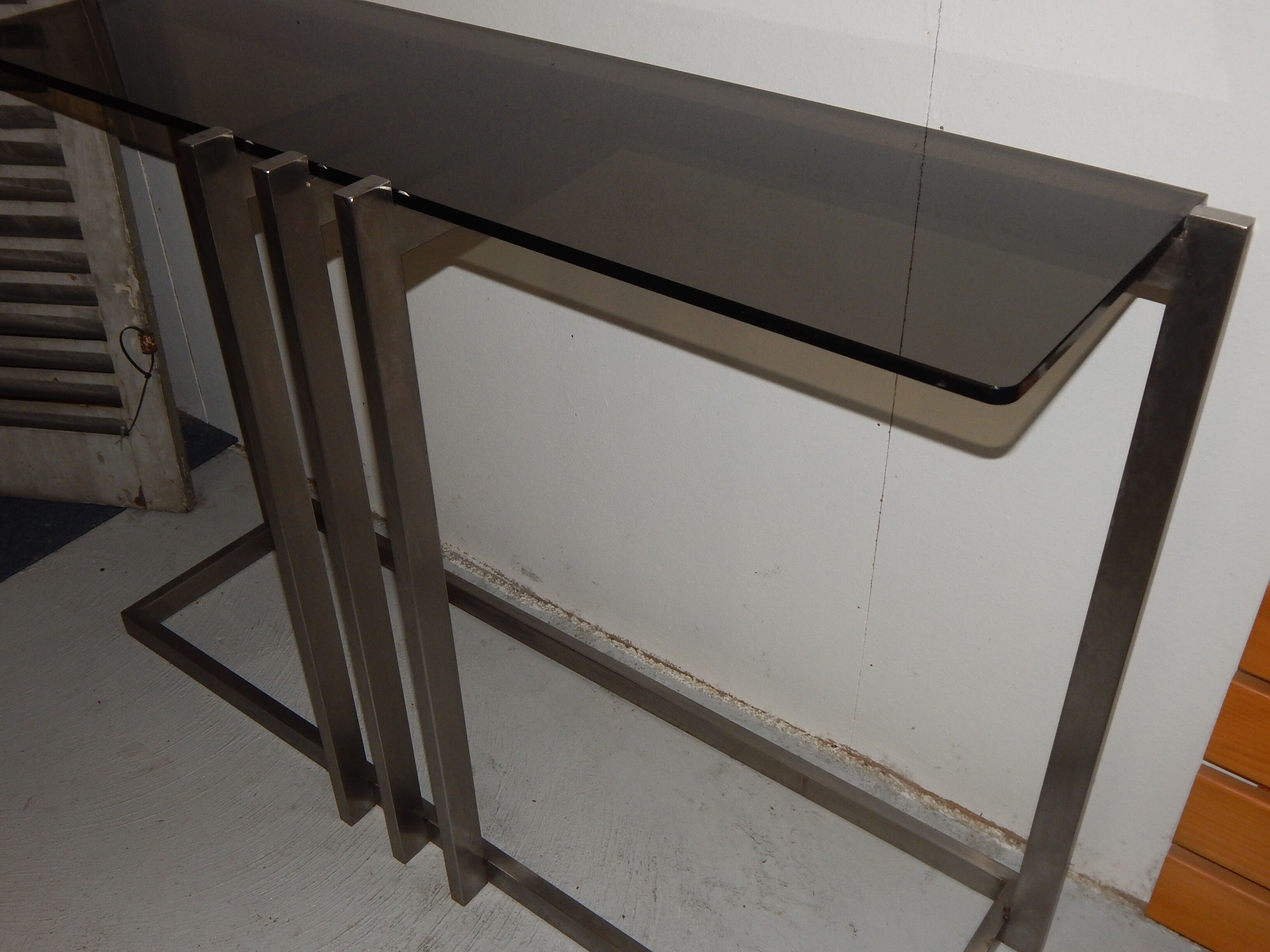 console table brushed steel design Paul Le Geard year 70