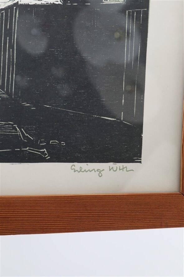 Set of 2 mid-century Erling Juhl wood prints in original larch wood frames / 1960s